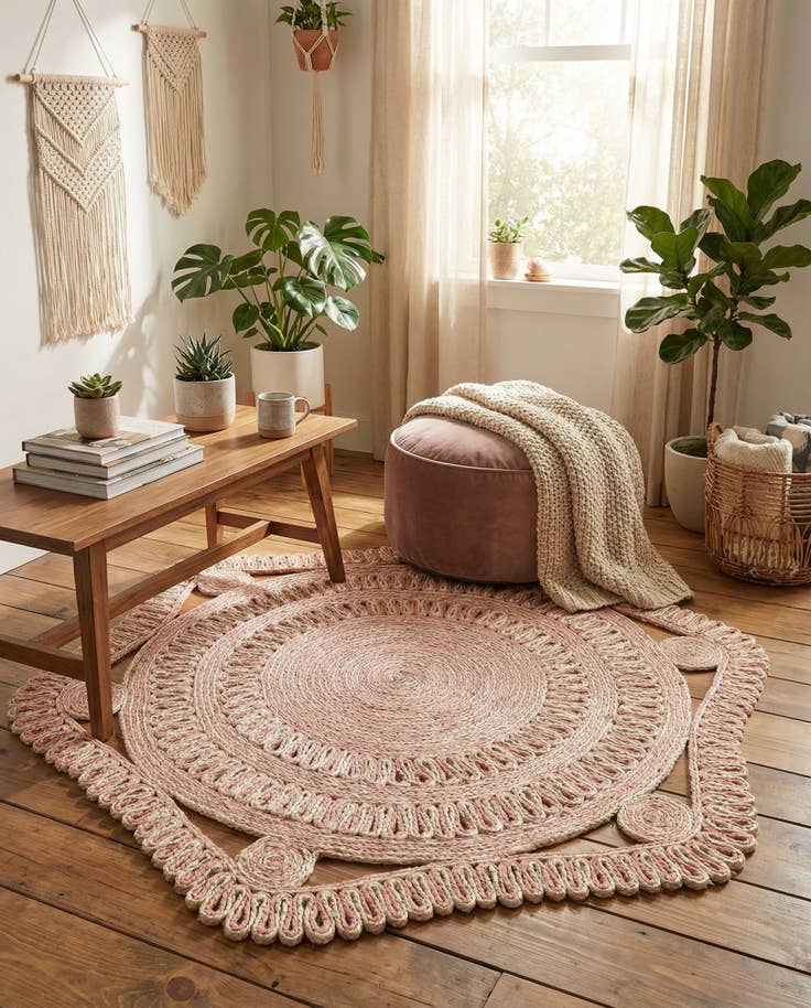 Detail image of 4' 1 x 4' 1 Handmade Braided Jute Round Rug