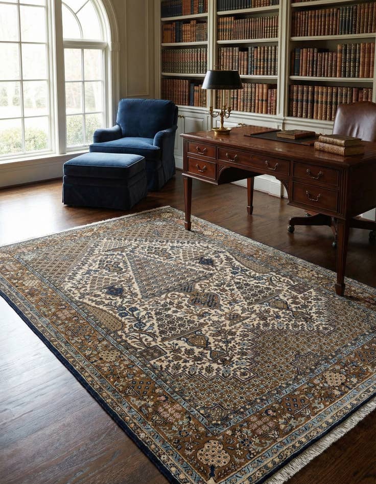 Detail image of 4' 8 x 6' 11 Hand Knotted Qom Persian Rug