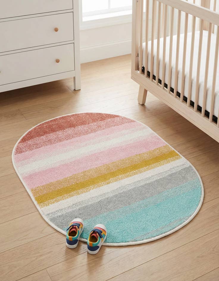 Detail image of 2' 2 x 3' 1 Rainbow Stripes Whimsy Kids Oval Rug