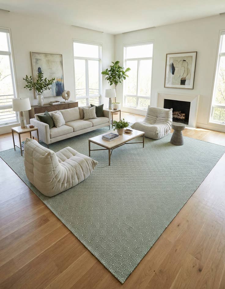 Detail image of 12' x 12'  Hand Woven Geo Trellis Flatweave Square Rug