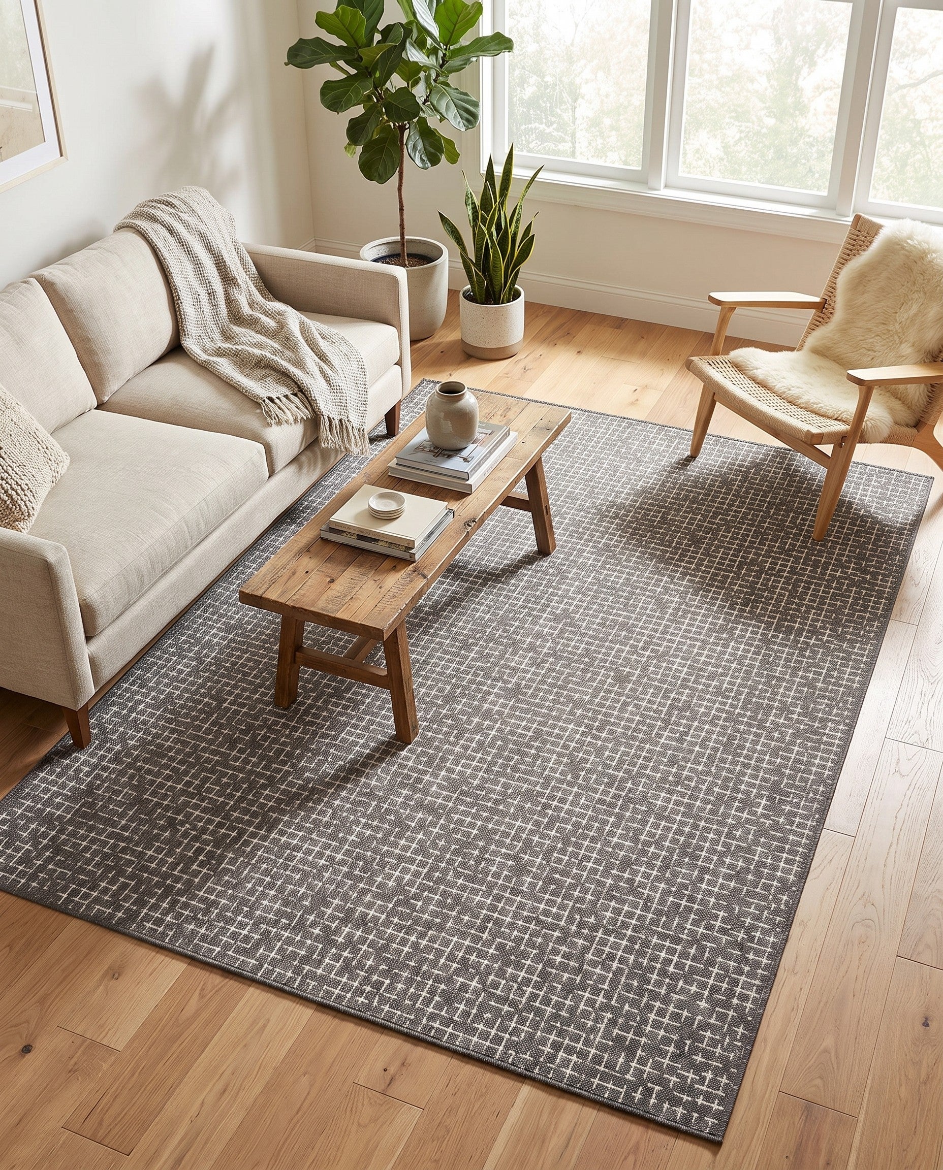 5' 3 x 8' Easy-Clean Checkered Indoor / Outdoor Rug