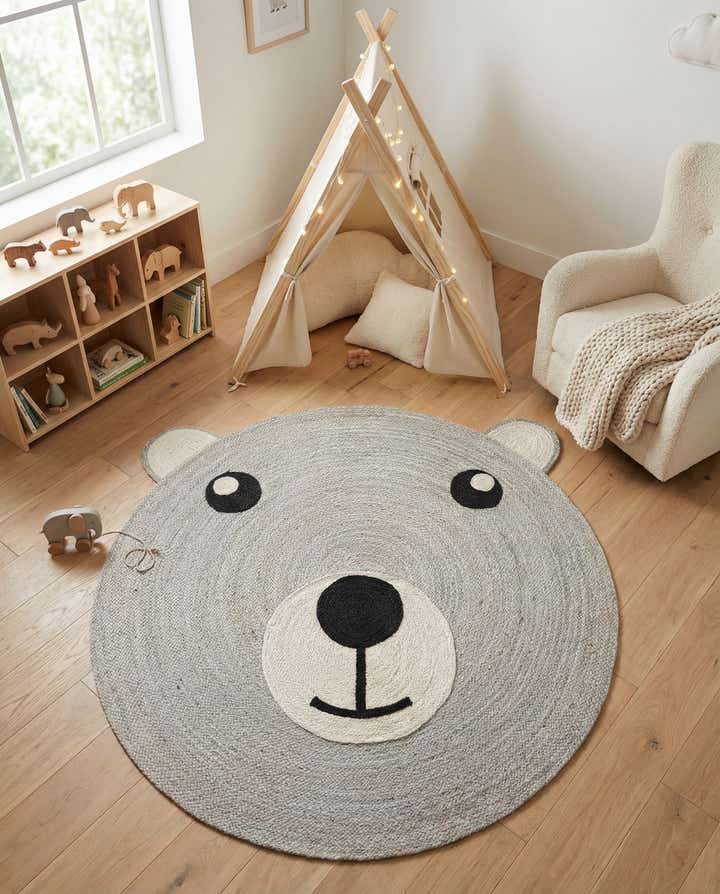 5' 1 x 5' 1 Hand Braided Kids Braided Jute Round Rug