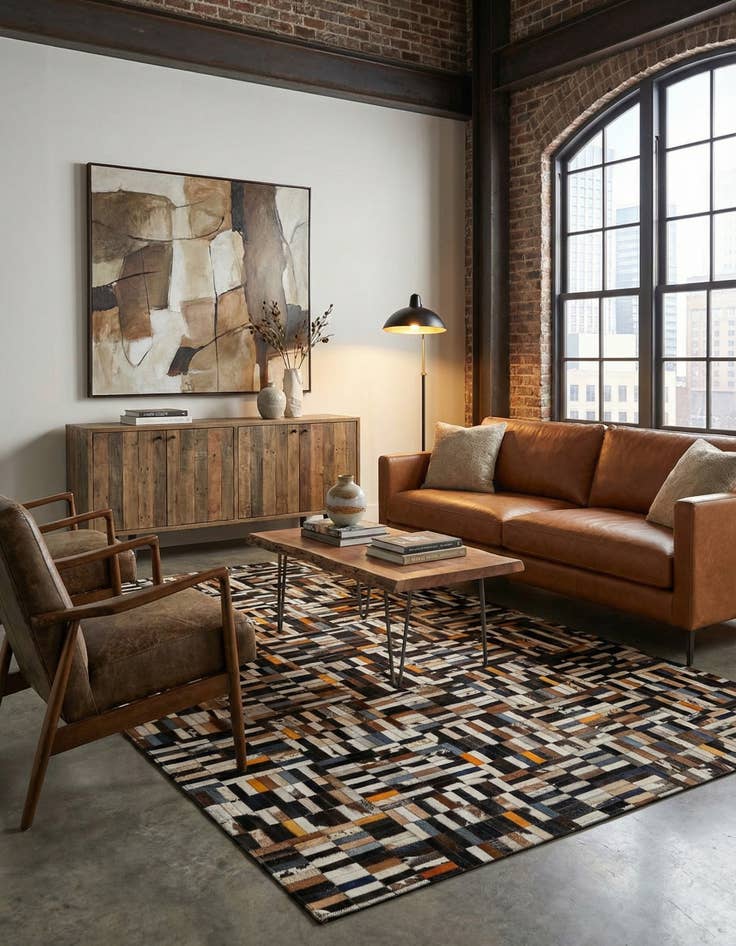 Detail image of 5' 1 x 8' 1 Cowhide - Patchwork Rug