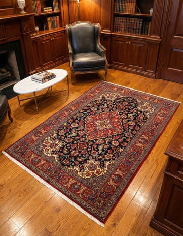 4' 8 x 6' 9 Hand Knotted Qom Persian Rug