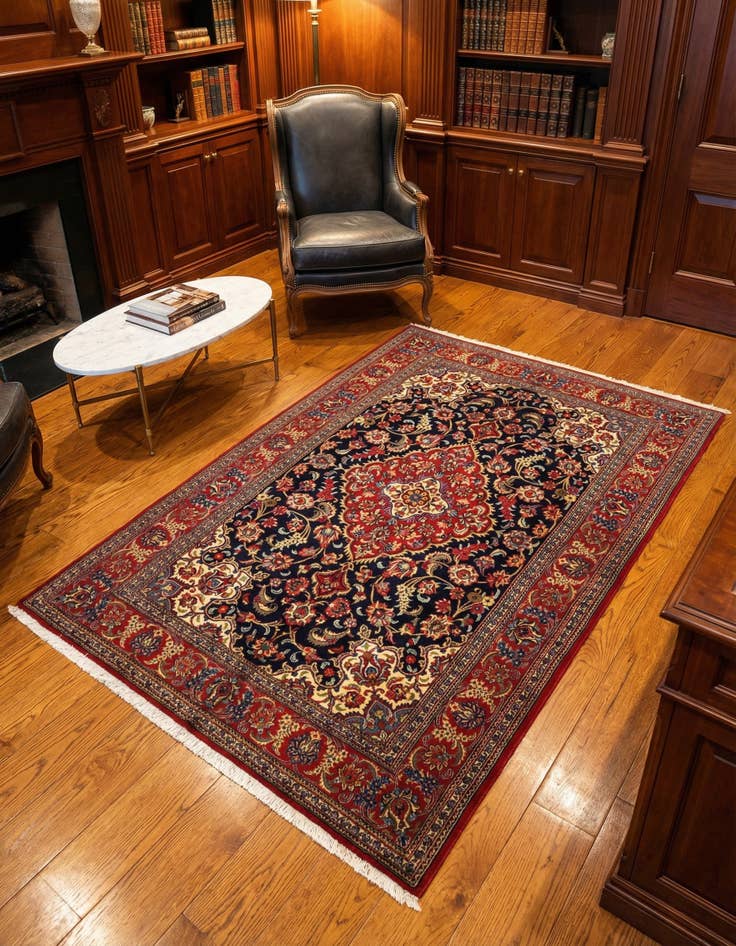 Detail image of 4' 8 x 6' 9 Hand Knotted Qom Persian Rug