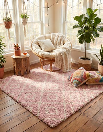 Light Pink Trellis Shag Square Rug