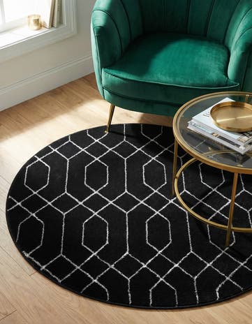 Black and Silver Marilyn Monroe™ Glam Trellis Round Rug