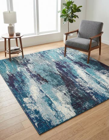 Blue Washable Sevilla Square Rug