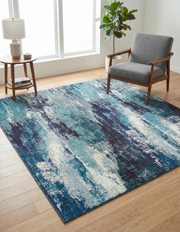 Blue Washable Sevilla Square Rug