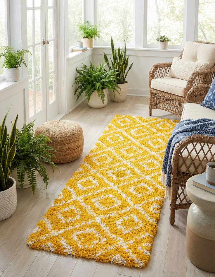 Detail image of 2' x 6' Lattice Shag Runner Rug