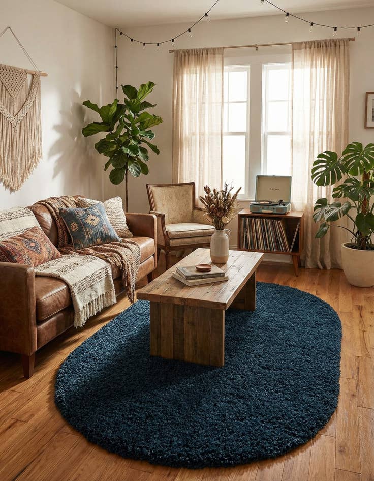 Detail image of 5' 3 x 8' Solid Shag Oval Rug