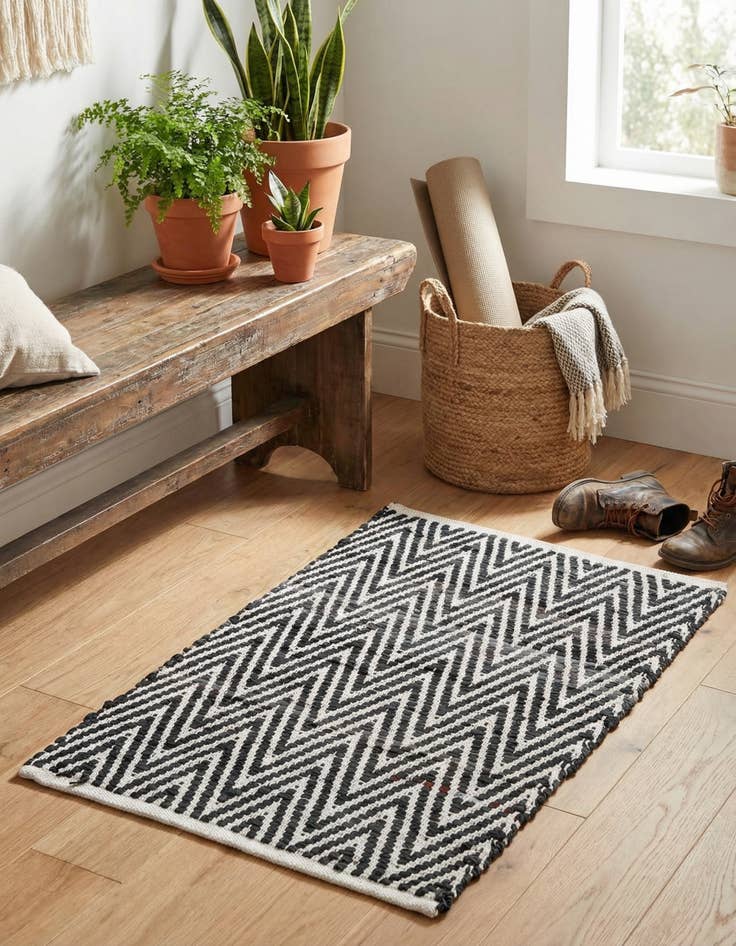 Detail image of 2' x 3' 1 Hand Woven Chindi Chevron Rug