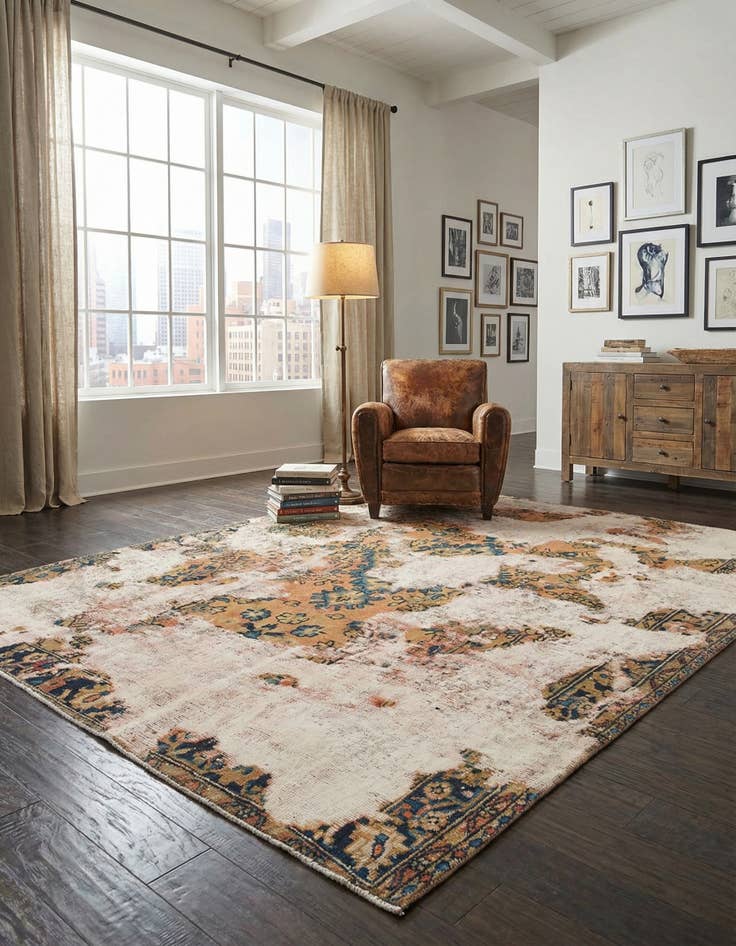 Detail image of 6' 7 x 8' 4 Hand Knotted Ultra Vintage Persian Wool Square Rug