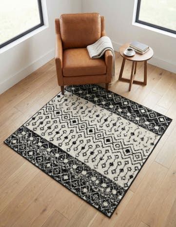Black and White Moroccan Trellis Square Rug