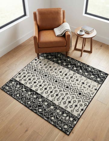 Black and White Moroccan Trellis Square Rug