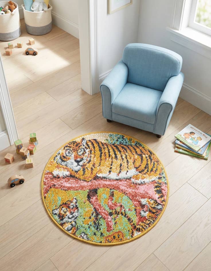 Detail image of 2' 2 x 2' 2 Tiger Whimsy Kids Round Rug