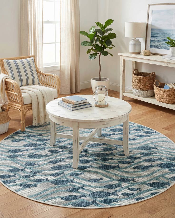 Detail image of 4' 1 x 4' 1 Easy-Clean Coastal Indoor / Outdoor Round Rug