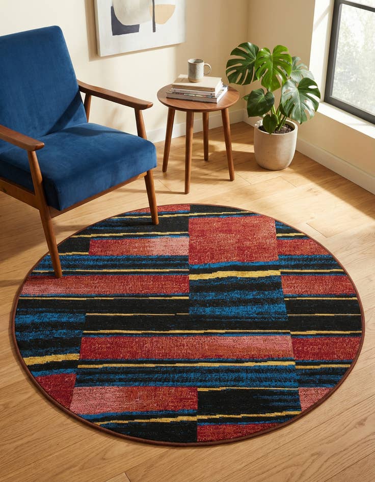 Detail image of 3' x 3' Easy-Clean Modern Indoor / Outdoor Round Rug