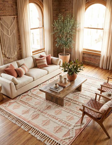 Pink and White Hand Woven Arizona Wool Rug