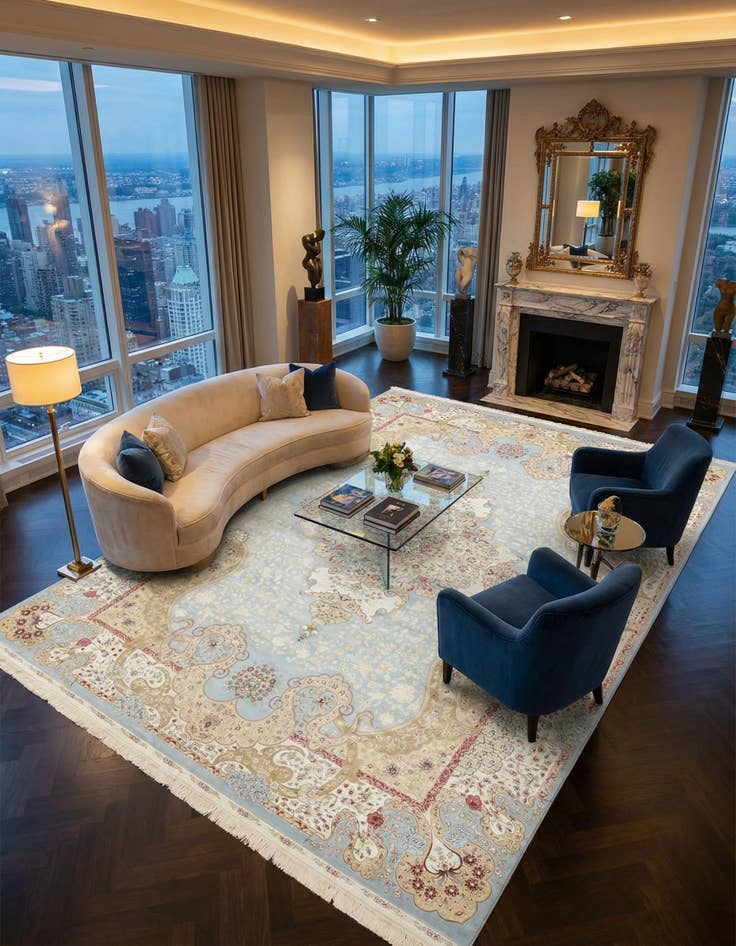 Detail image of 9' 2 x 12' 6 Qom Bamboo Silk Rug