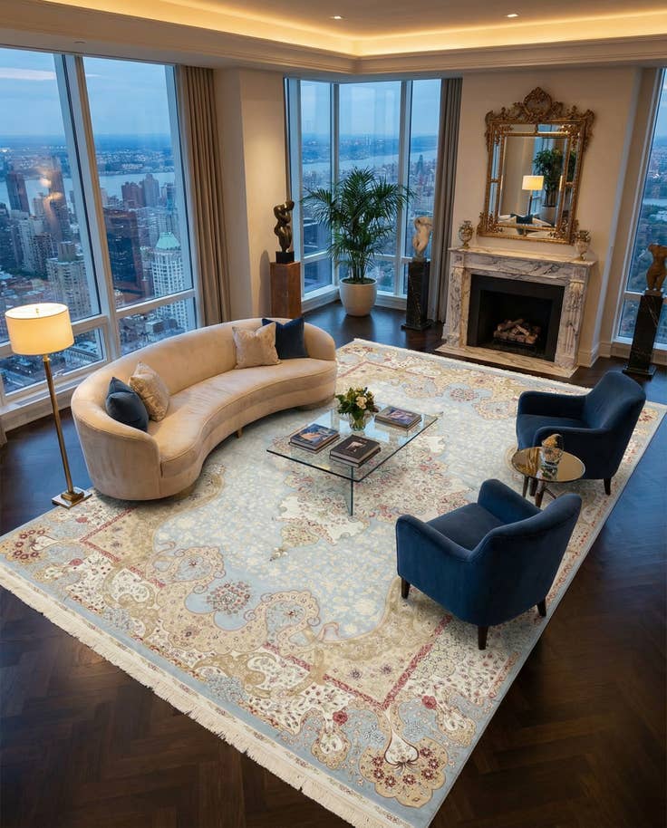 Detail image of 9' 2 x 12' 6 Qom Bamboo Silk Rug