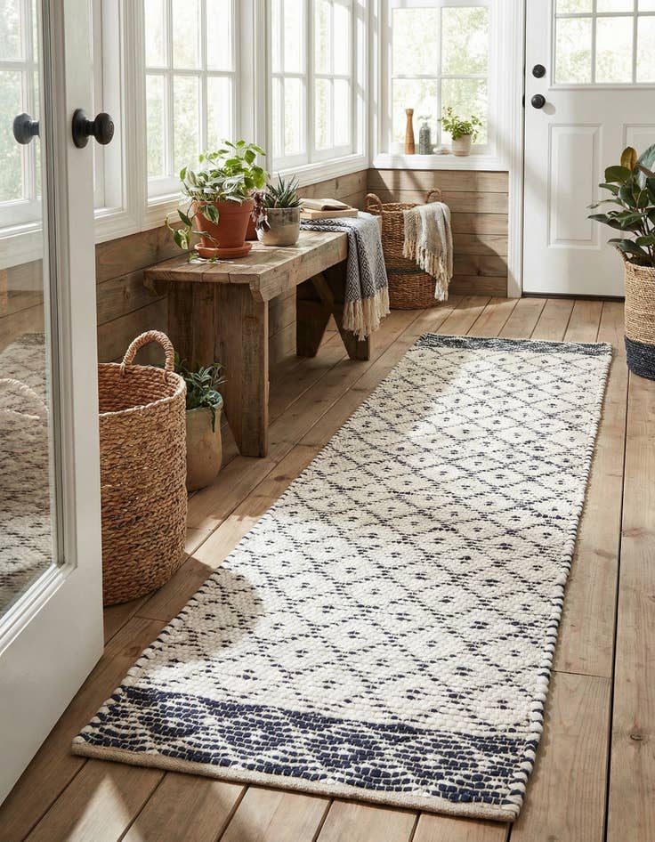 Detail image of 2' 2 x 8'  Hand Woven Chindi Trellis Runner Rug