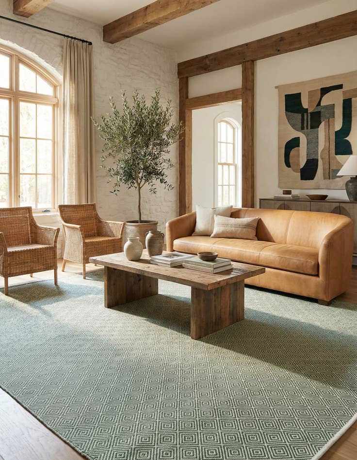 Detail image of 9' x 12'  Hand Woven Geo Trellis Flatweave Rug