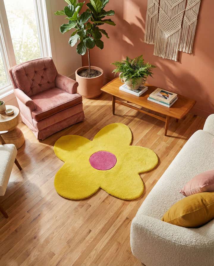 3' 1 x 3' 1 Happy Rugs Funky Flower Wool Round