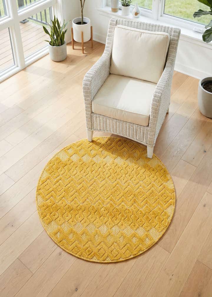 3' x 3' Easy-Clean Trellis Textured Indoor / Outdoor Round Rug