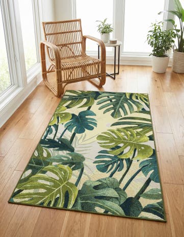 Green Easy-Clean Botanical Indoor / Outdoor Rug