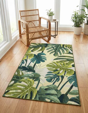 Green Easy-Clean Botanical Indoor / Outdoor Rug