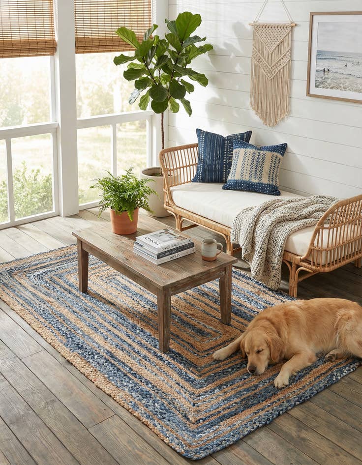 Detail image of 5' 1 x 8' Handmade Braided Chindi Rug