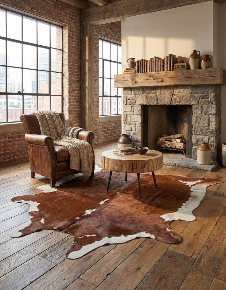 Detail image of 4' 10 x 6' 2 Cowhide Leather Rug