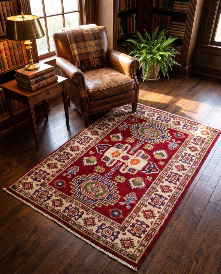 Detailansicht von 85cm x 130cm Handgeknüpft Kazak Teppich