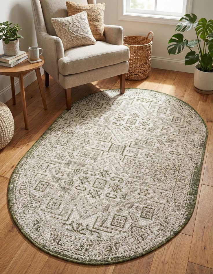 Detail image of 3' x 5' 3 Easy-Clean Aztec Indoor / Outdoor Oval Rug