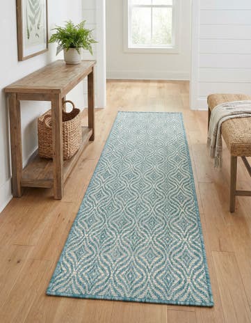 Aqua Easy-Clean Lattice Indoor / Outdoor Runner Rug