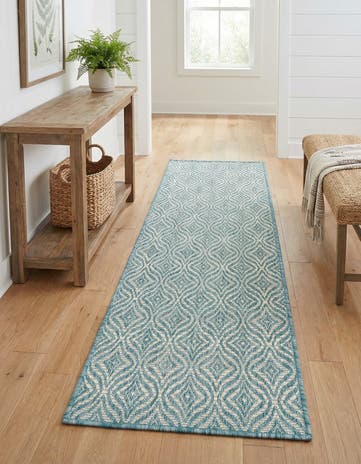 Aqua Easy-Clean Lattice Indoor / Outdoor Runner Rug