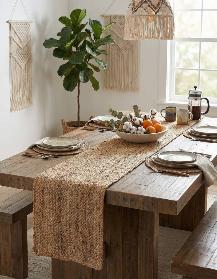 Detail image of 1' 2 x 10'  Hand Braided Jute Table Runner Rug