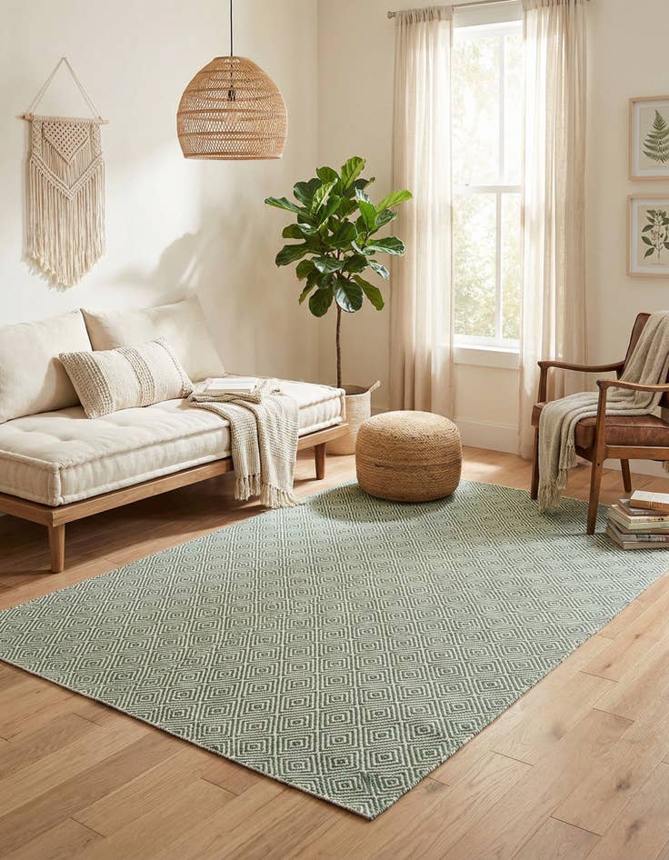 Detail image of 5' 1 x 8' Hand Woven Geo Trellis Flatweave Rug