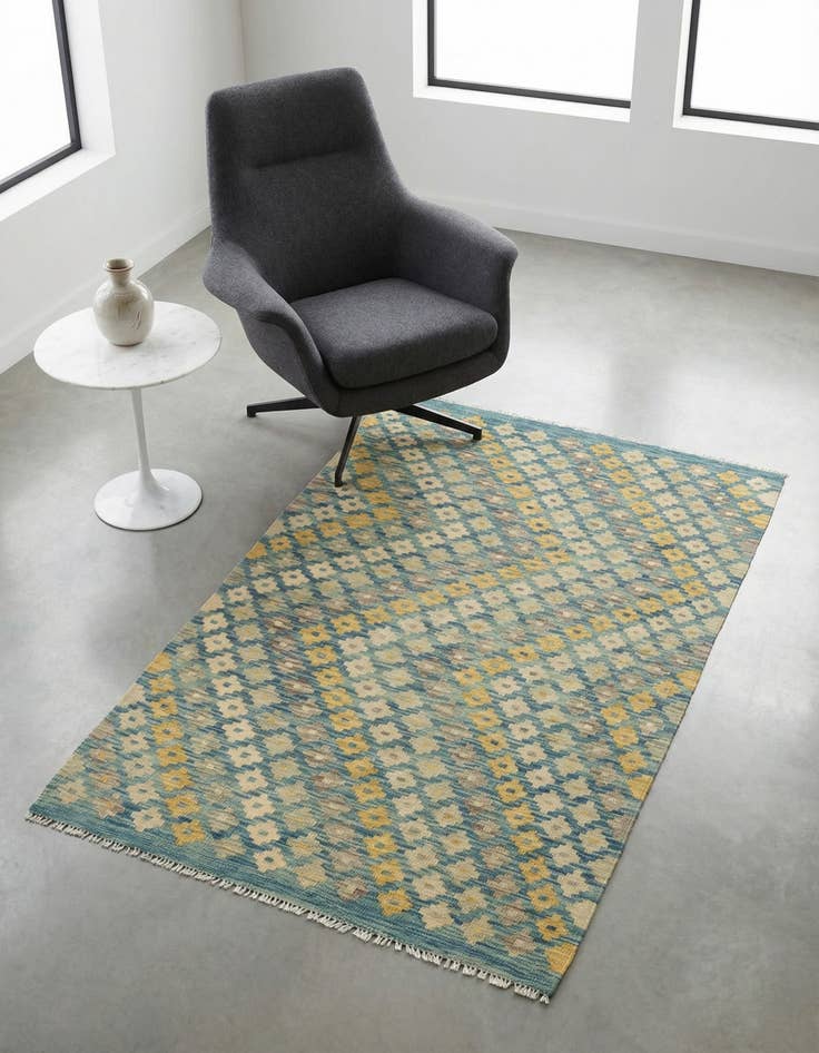 Detail image of 3' 4 x 5' Hand Woven Kilim Modern Wool Rug