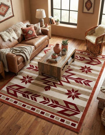 Burgundy Easy-Clean Modern Indoor / Outdoor Rug