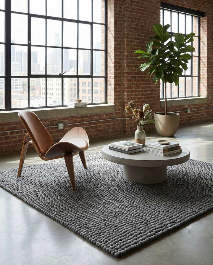 7' 10 x 7' 10 Felt Ball Wool Square Rug