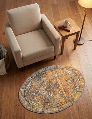 Yellow Washable Timeless Oval Rug