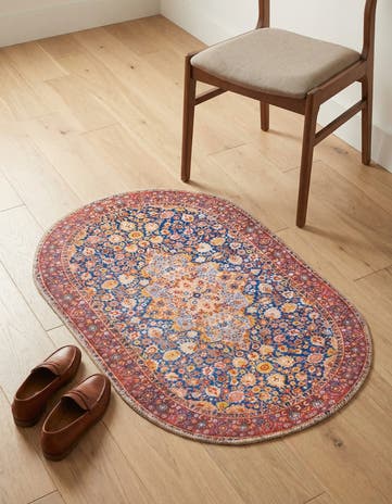 Navy Blue Washable Timeless Oval Rug