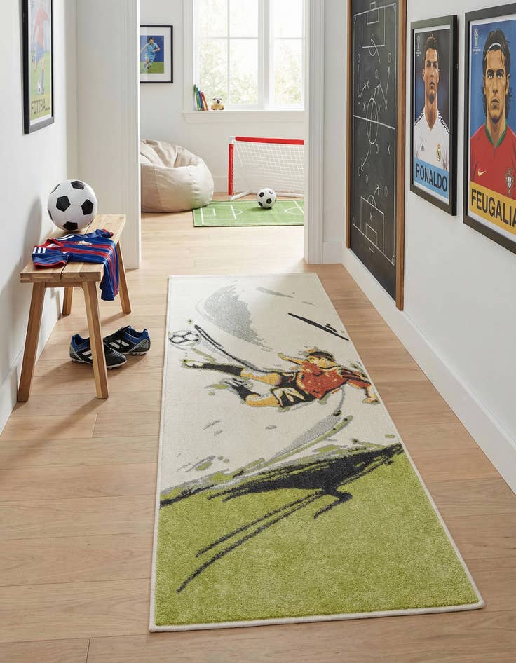 Detail image of 2' 2 x 6' Soccer Player Whimsy Kids Runner Rug