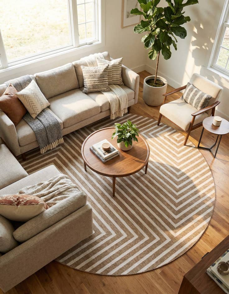 Detail image of 10' x 10'  Washable Modern Indoor / Outdoor Round Rug