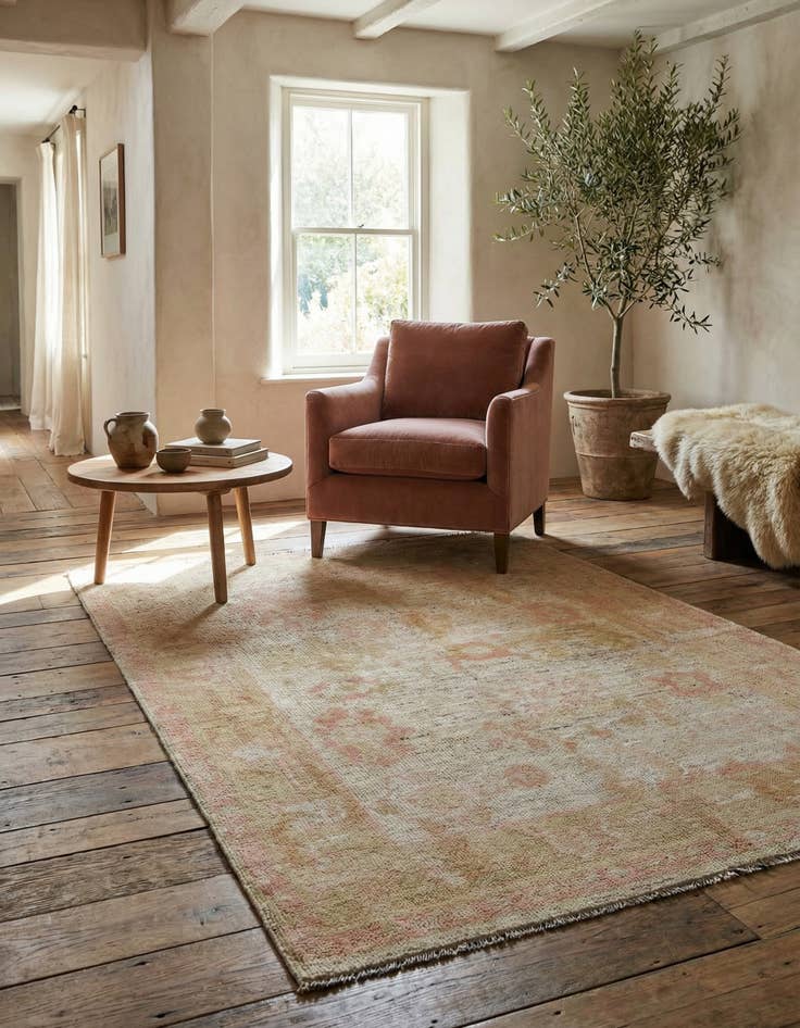 Detail image of 4' 3 x 6' 3 Hand Knotted Oushak Wool Rug