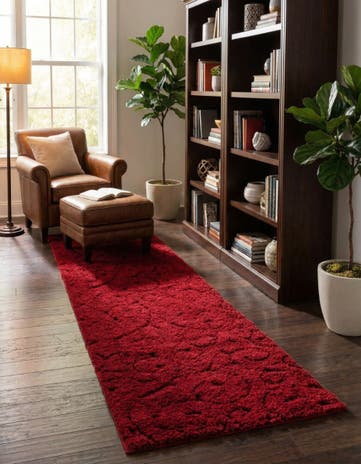 Red Botanical Shag Runner Rug