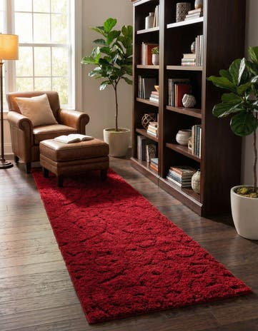 Red Botanical Shag Runner Rug