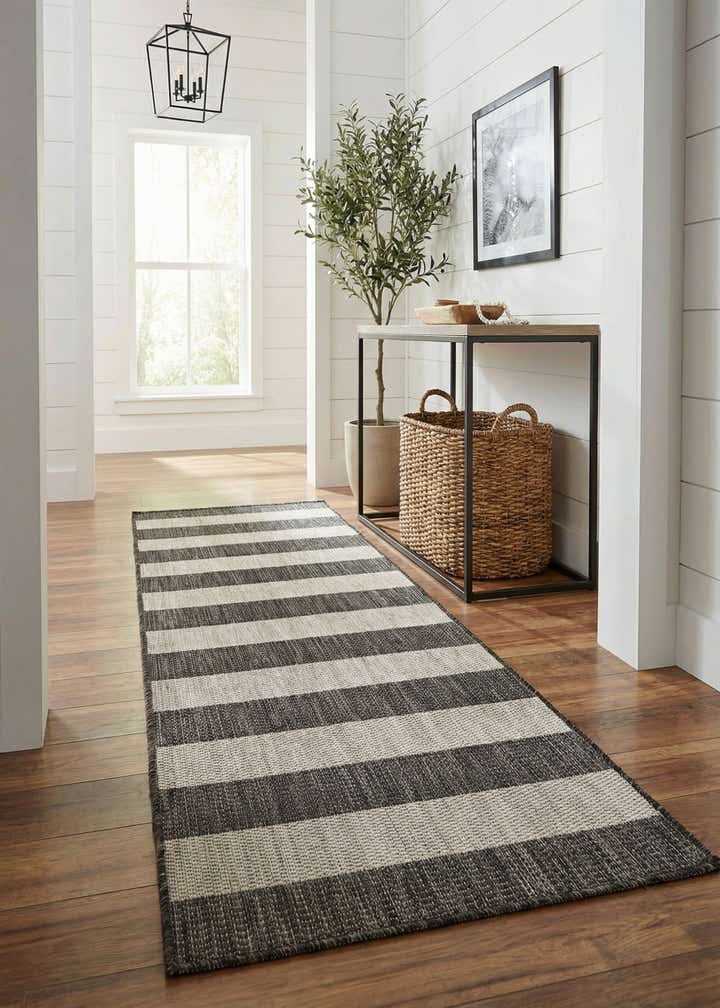 2' x 6' Easy-Clean Striped Indoor / Outdoor Runner Rug